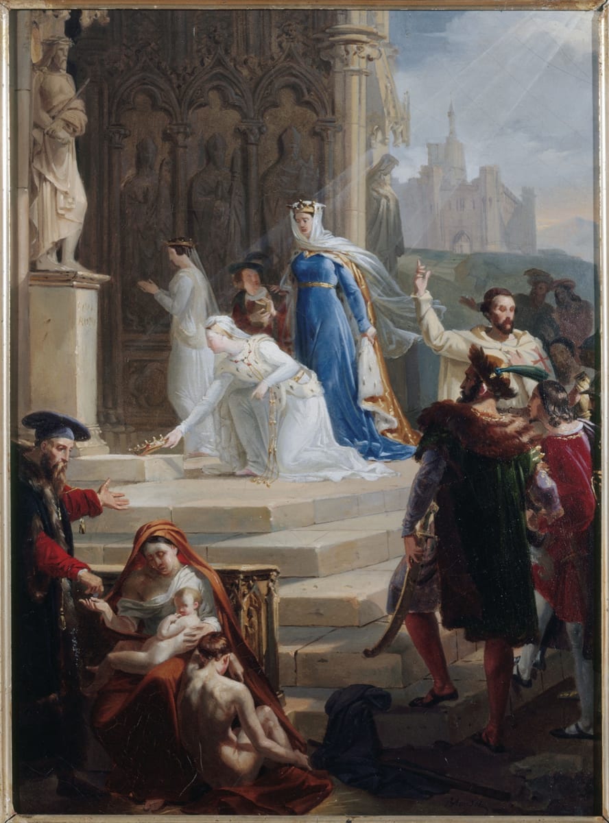An oil sketch of 1824 AD shows St. Elizabeth laying her crown at the feet of an image of Christ.