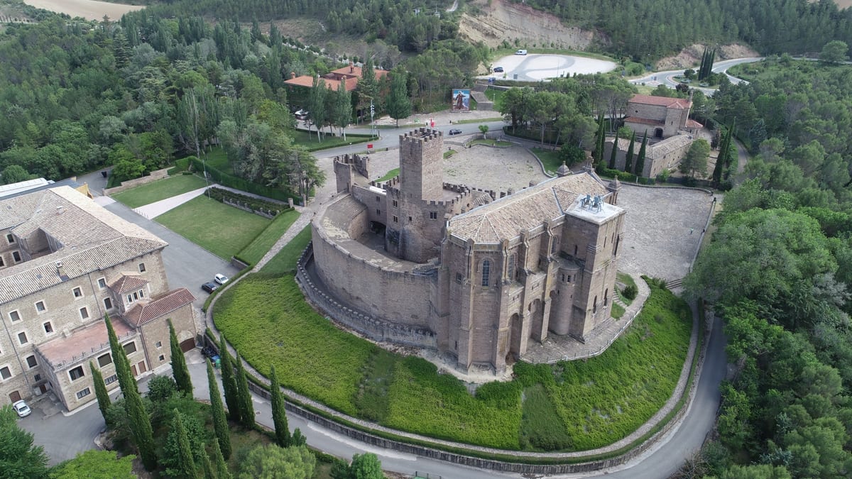 An aerial view of the castle of Javier in Navarre as it stands today, after its nineteenth-century restoration.