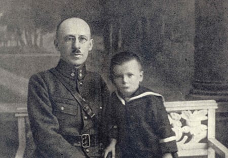 A studio photograph of the 1920s at Wadowice shows St. John Paul II as a small boy in a sailor suit beside his father, the Servant of God Karol Wojtyła senior, in his army uniform.