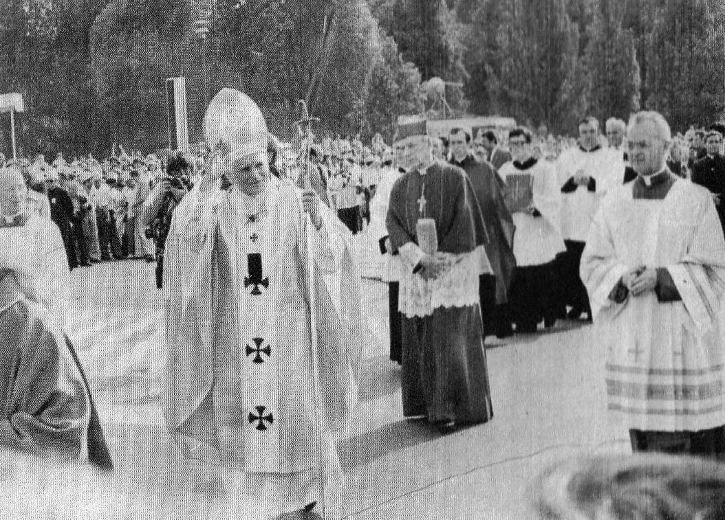 St. John Paul II and Blessed Stefan Wyszyński on their way to Victory Square in Warsaw on June 2, 1979 AD.