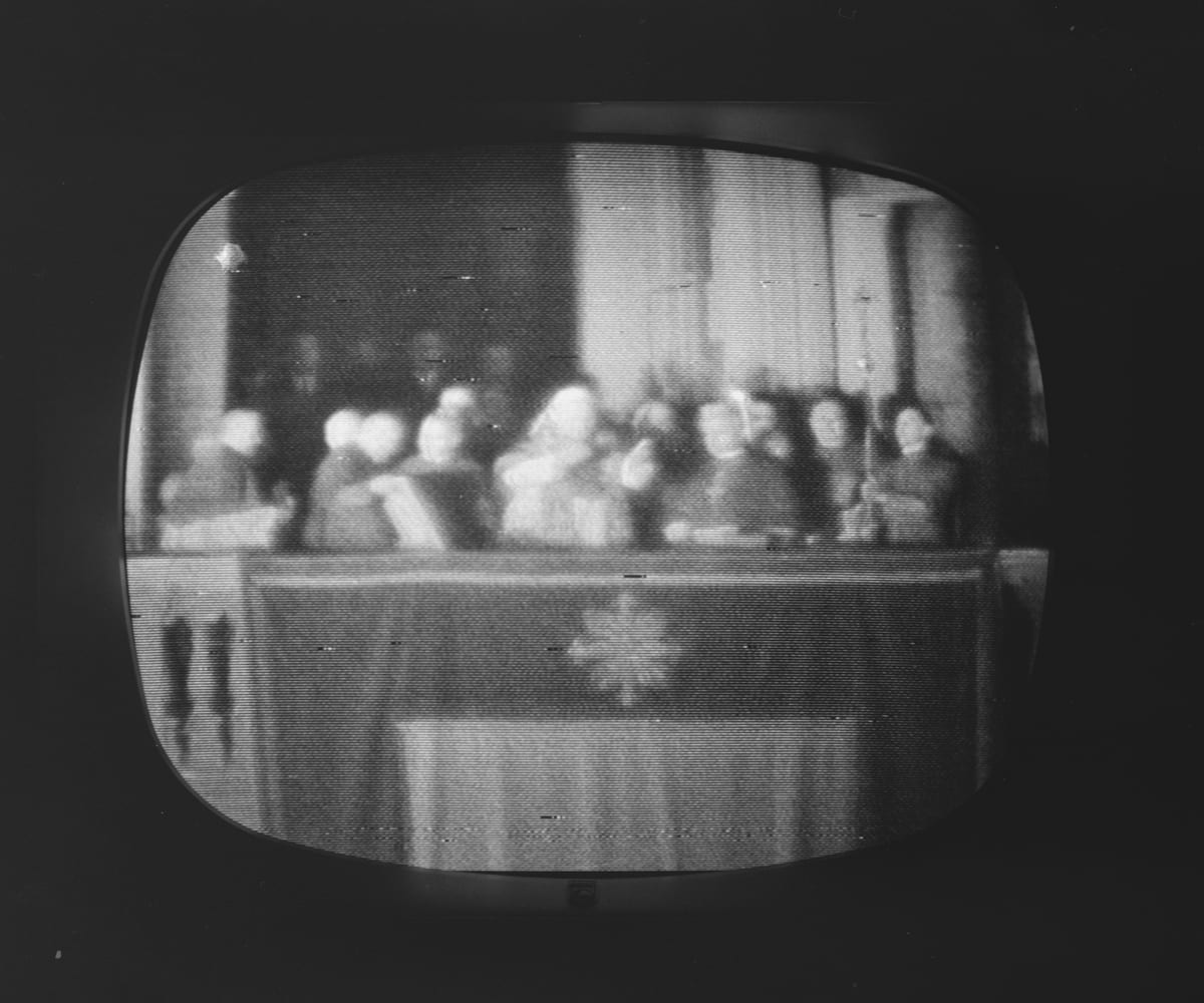 St. John XXIII, newly elected Pope, on a television screen on the evening of his election, October 28, 1958 AD.