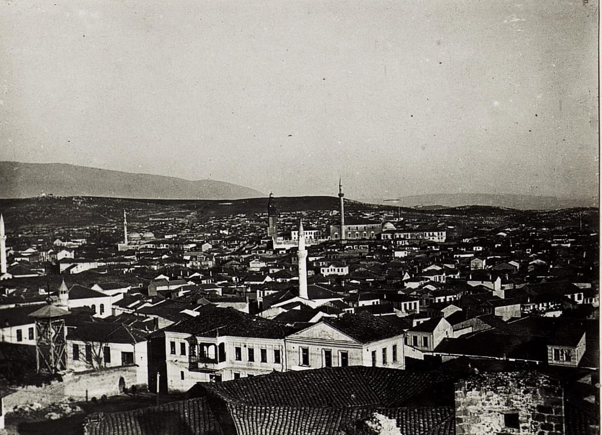 A black-and-white general view of Skopje, taken between 1914 AD and 1918 AD.