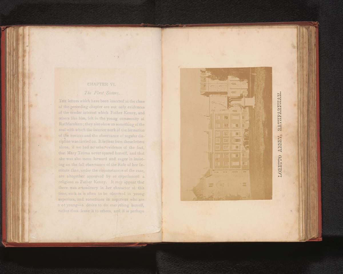 The front of Loreto Abbey at Rathfarnham, near Dublin, in a photograph from about 1871 AD to 1881 AD.