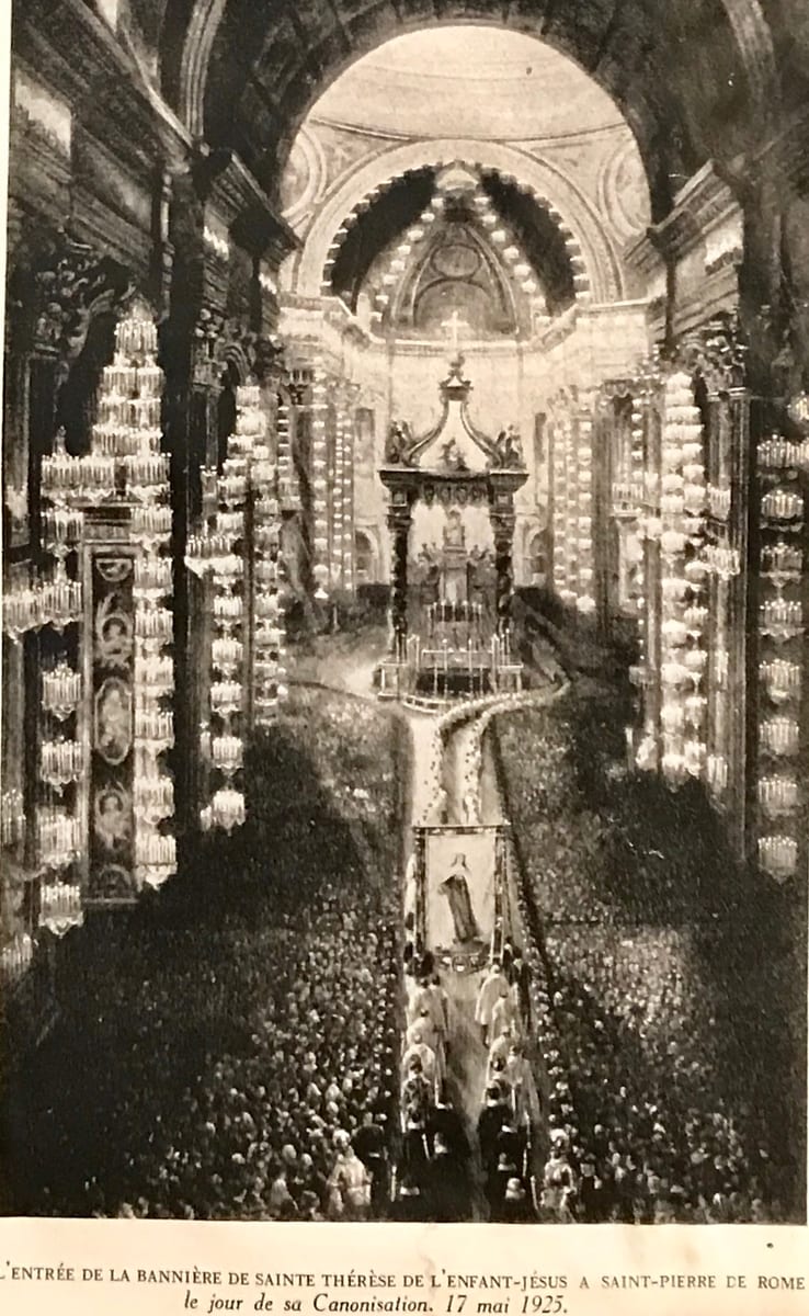 The great banner of Saint Thérèse borne into the basilica of Saint Peter in Rome on the day of her canonization, May 17, 1925 AD.